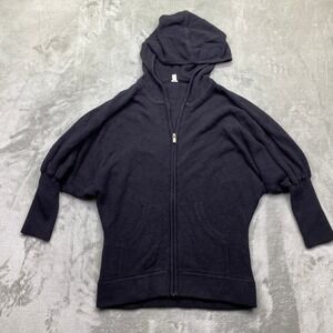 Lucy Black Dolman Batwing Full Zip Hooded Sweater Textured Knit